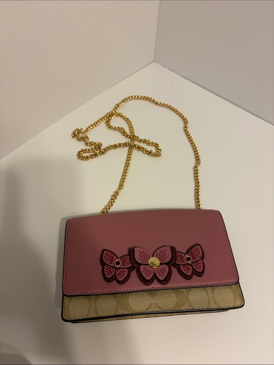 Coach Handbags - Coach Pink Floral Appliqué Crossbody with Gold Chain